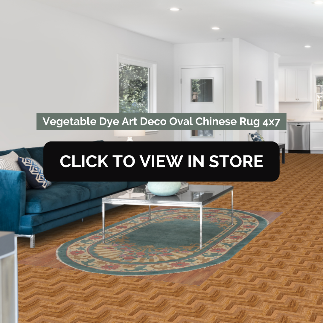 Vegetable-dye art deco oval Chinese rug