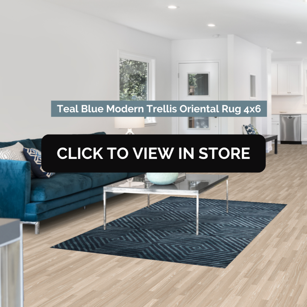 Teal blue modern trellis oriental rug