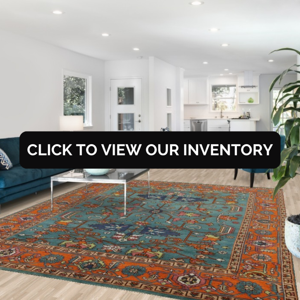 Teal Blue Handmade Heriz Serapi All-Over Area Rug 8x10
A vibrant teal blue Heriz Serapi rug with bold red and orange patterns anchors a modern living space with a silver coffee table. The all-over pattern brings a dynamic, traditional flair to the light-toned flooring.