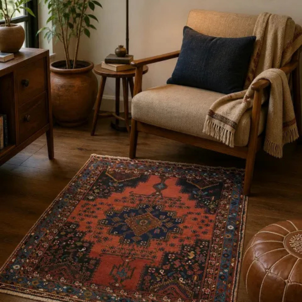 Antique rug with MCM furniture